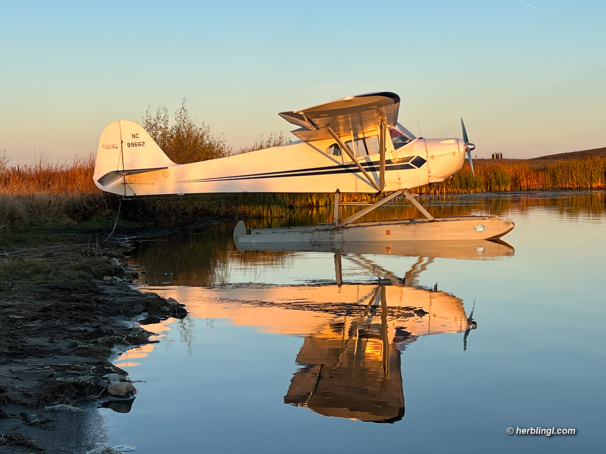 Taylorcraft BC-12D on floats at a private lake in North Dakota